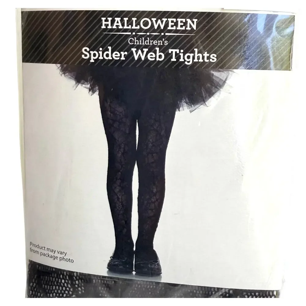 Halloween Spider Web Tights Girls 8/10 MED Black Lace Mesh Wicked Costume New